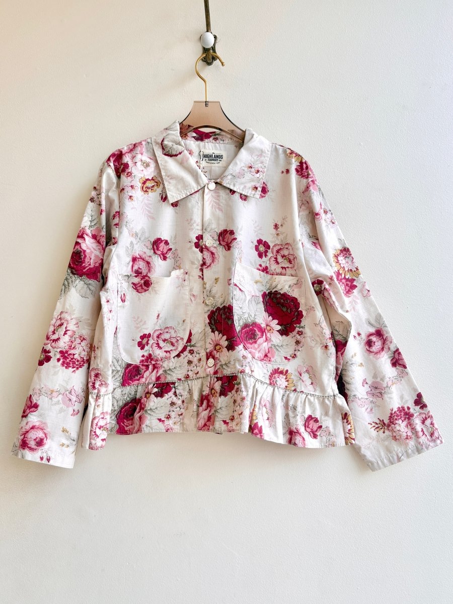 Floral Ruffle Crop Utility Jacket in Berry and Pink - Made X Hudson