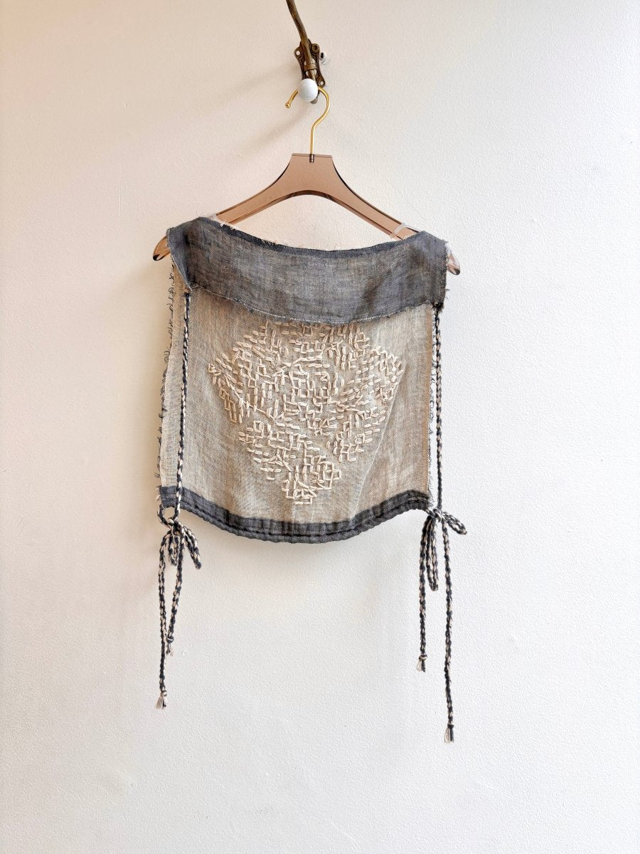 Hand Embroidered Chester Infused with Birch Leaves | Grey and Cream Linen - Made X Hudson