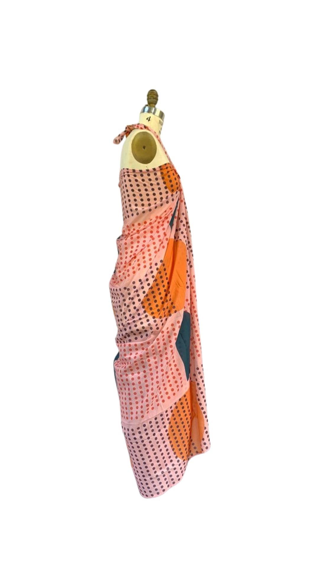 Sarong Tie Wrap Dress (Geometric Small Dotted Blush & Orange)