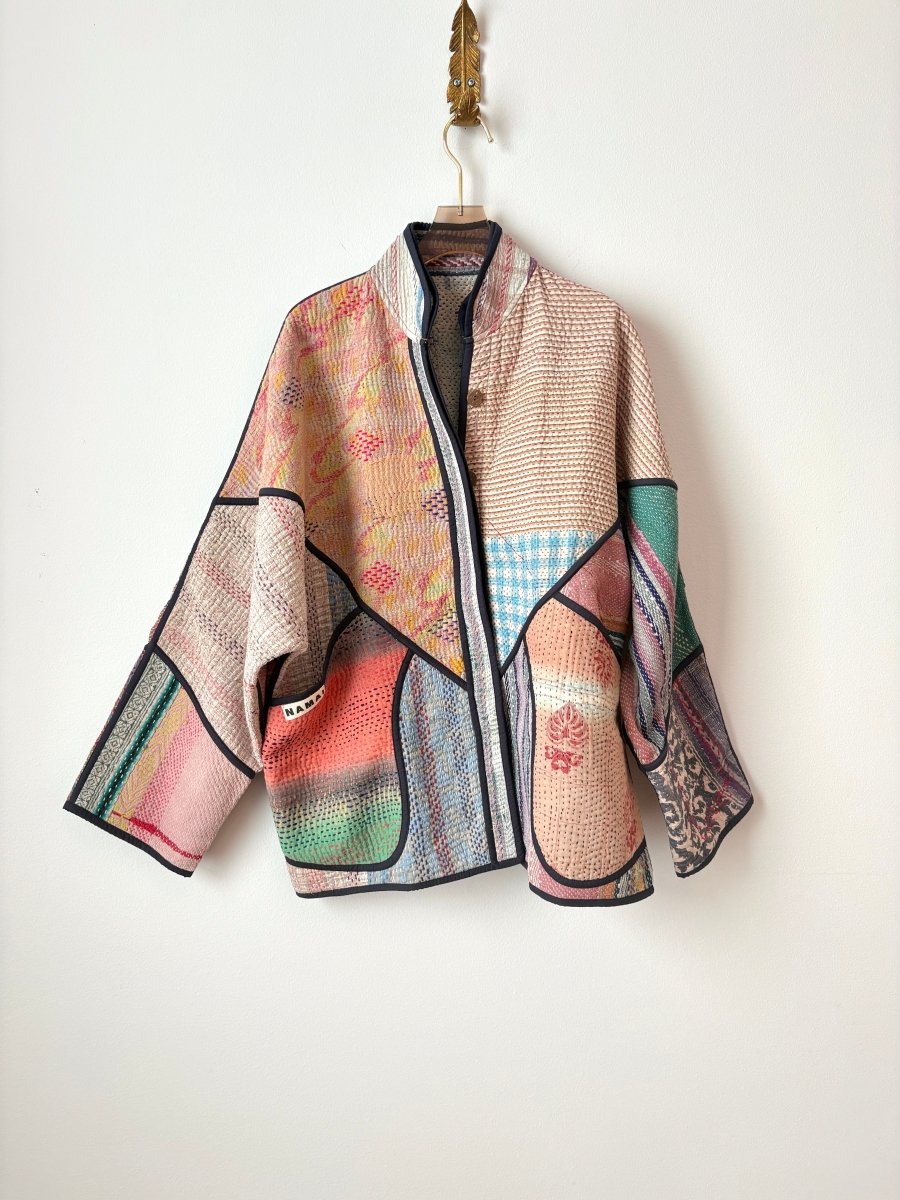 Reversible Ladhiya Quilted Jacket in Colors Mauve, Salmon, Sky Blue, Forest Green & Green, Orange, Purple, Cream - Made X Hudson