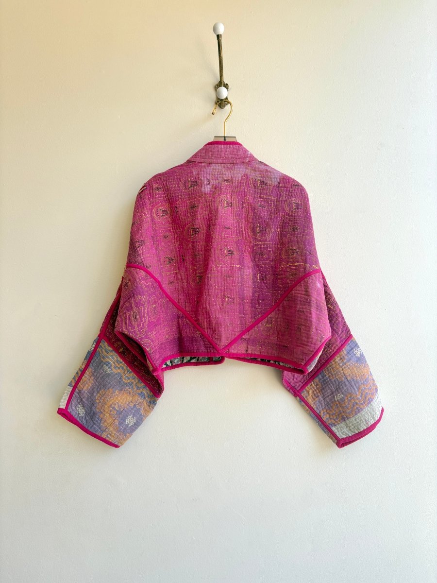 Reversible Kaira Quilted Cropped Jacket in Colors Grey, Purple, Pink, Orange & Grey, Green, Blue, Pink - Made X Hudson
