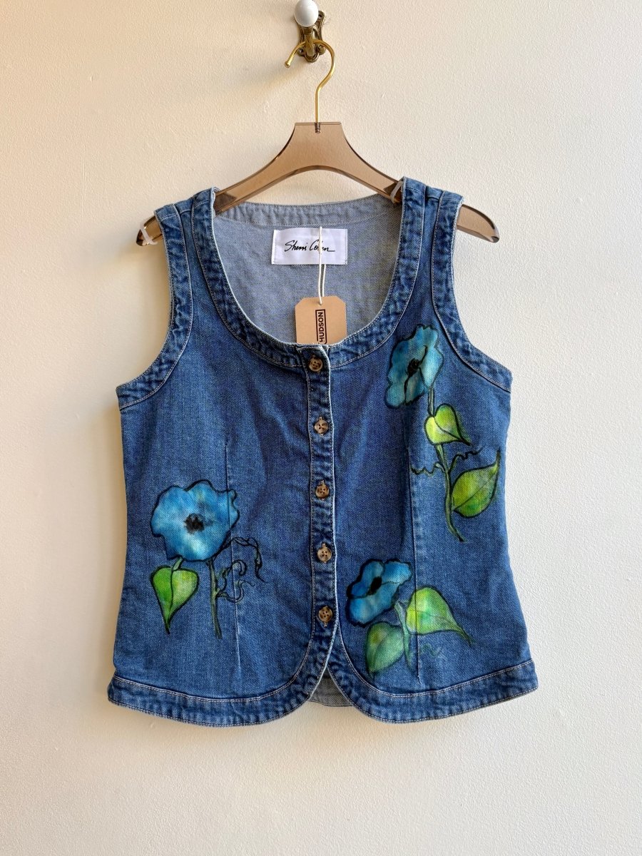 "Leia" Blue Morning Glory Denim Tank Vest (Reworked) - Made X Hudson