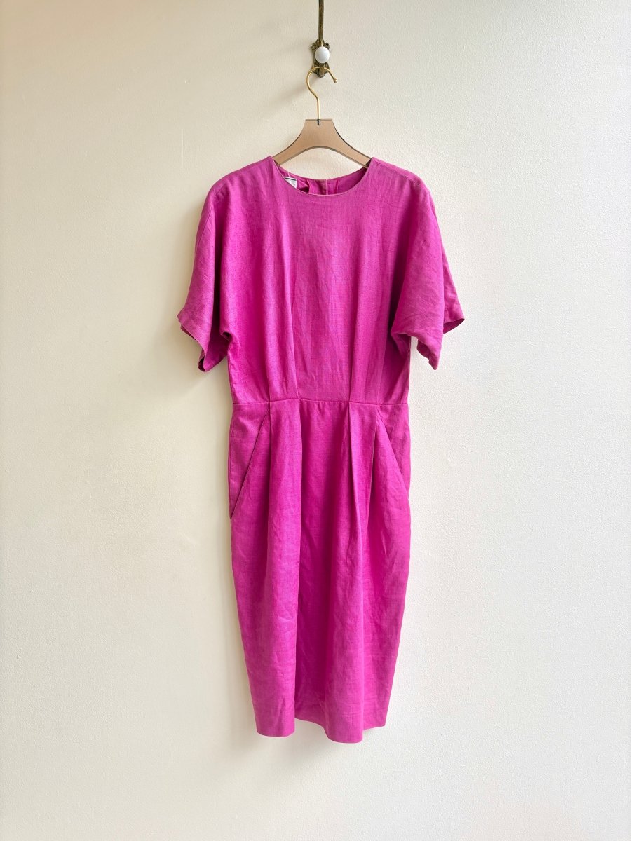 Kenar | Pink Linen Dress w/ Button Back (Vintage) - Made X Hudson