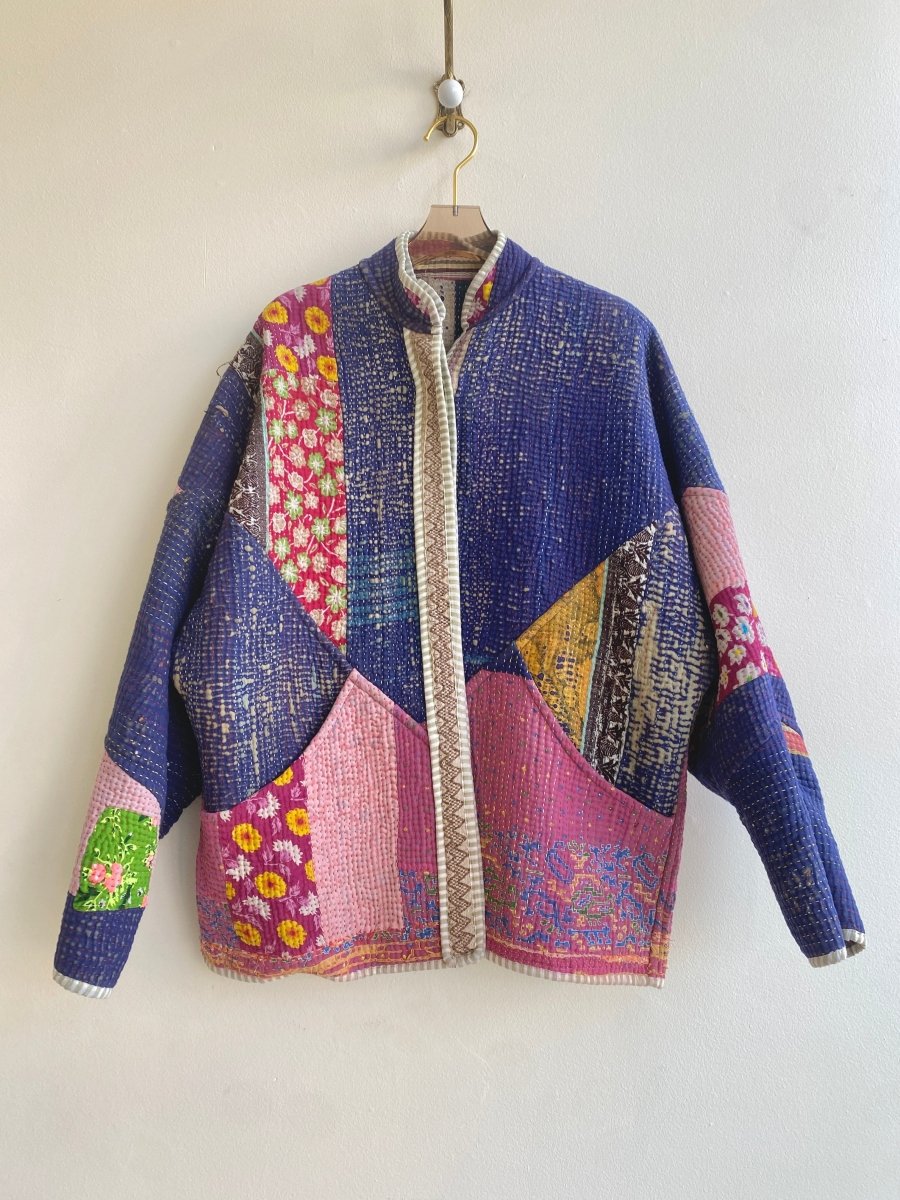 Reversible Ladhiya Quilted Jacket in Colors Olive, Tan, Red, Patchwork & Purple, Pink Patchwork - Made X Hudson