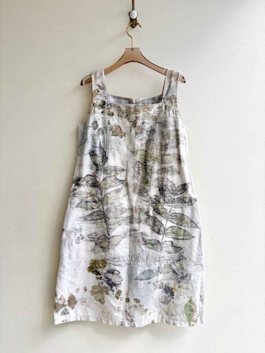 Eucalyptus and Rose Eco-Printed and Hand Drawn Apron Dress (Reworked) - Made X Hudson