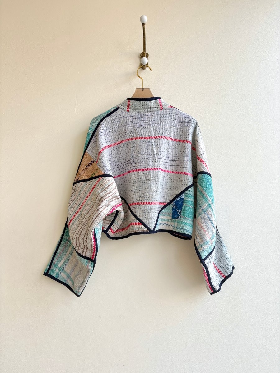 Reversible Kaira Quilted Cropped Jacket in Colors Sky Blue, Cream, Pink, Lavender & Cream, Teal, Red - Made X Hudson