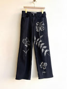 Black Denim Hibiscus Flower Bleach Painted Pants (Reworked) - Made X Hudson