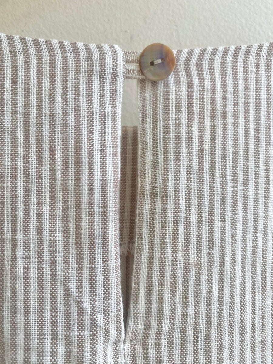 Tan & Cream Mini - stripe Handkerchief Hem Dress w/ Patch Pockets - Made X Hudson