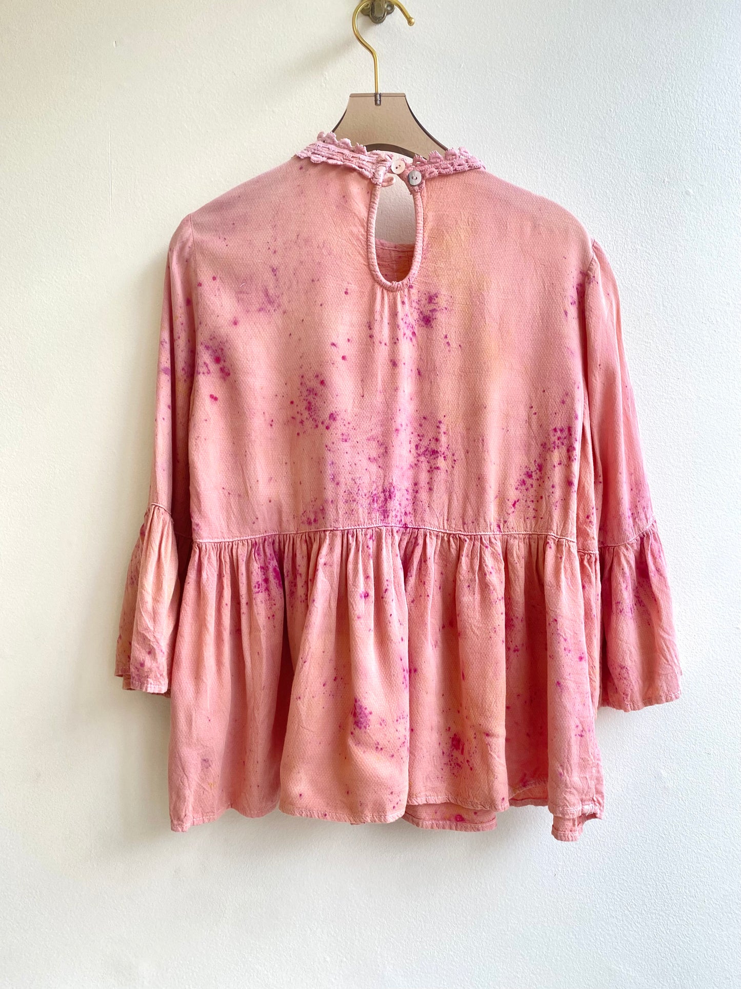 Pink & Orange Long Sleeved Plant Dyed Lace Blouse (Reworked)