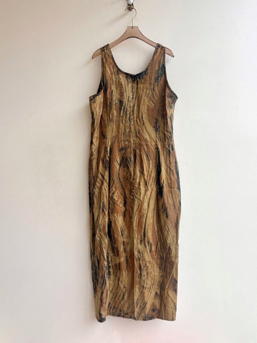 Brushstroke Linen Dress in Black and Moss (Reworked) - Made X Hudson