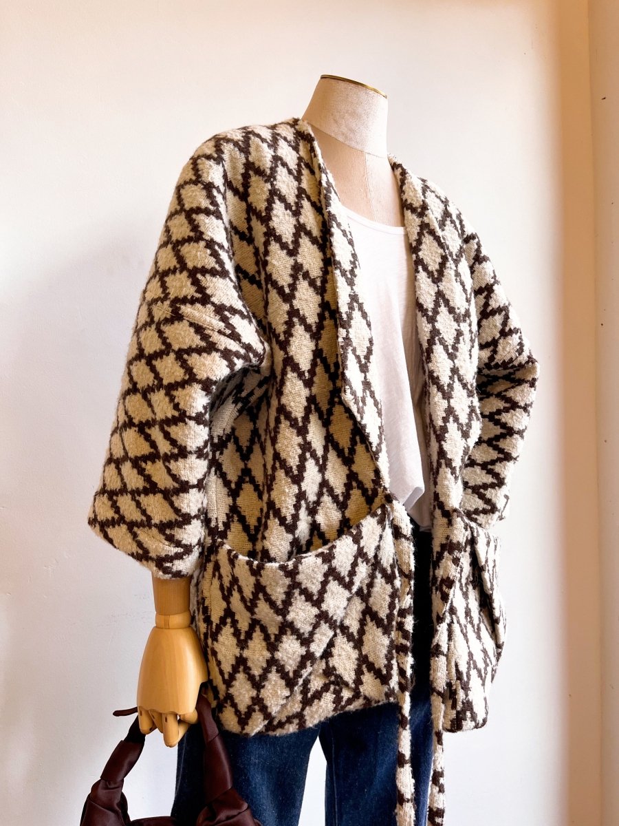 Brown and Ivory Diamond Pattern Wool Chore Jacket - Made X Hudson