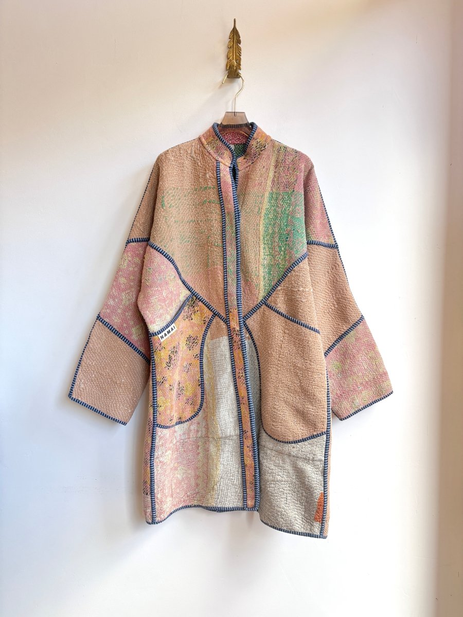 Reversible Sai Long Trench Quilted Jacket in Colors Tan, Green, Grey, Orange & Green, Purple, Magenta, Blue - Made X Hudson