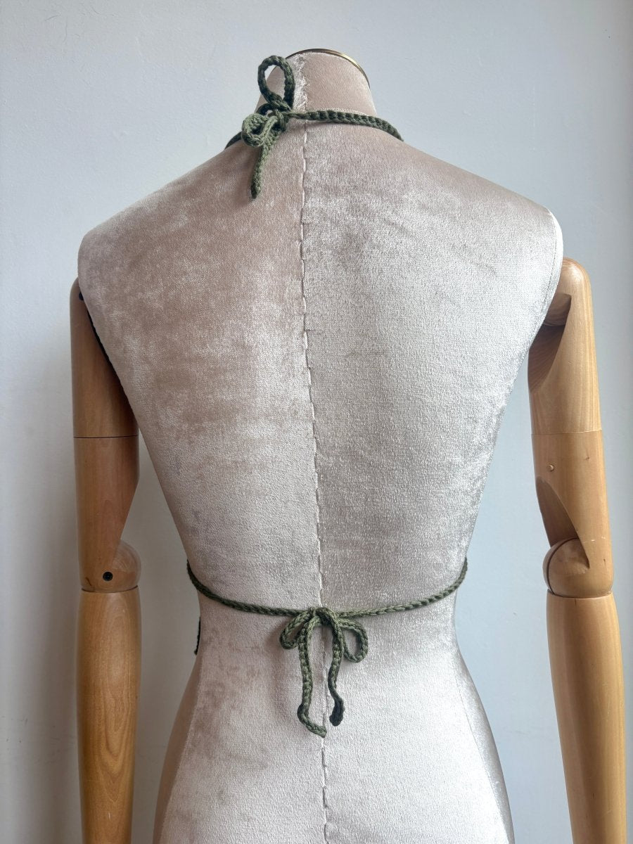 Pine Green Crochet Wrap Halter Tie Top - Made X Hudson