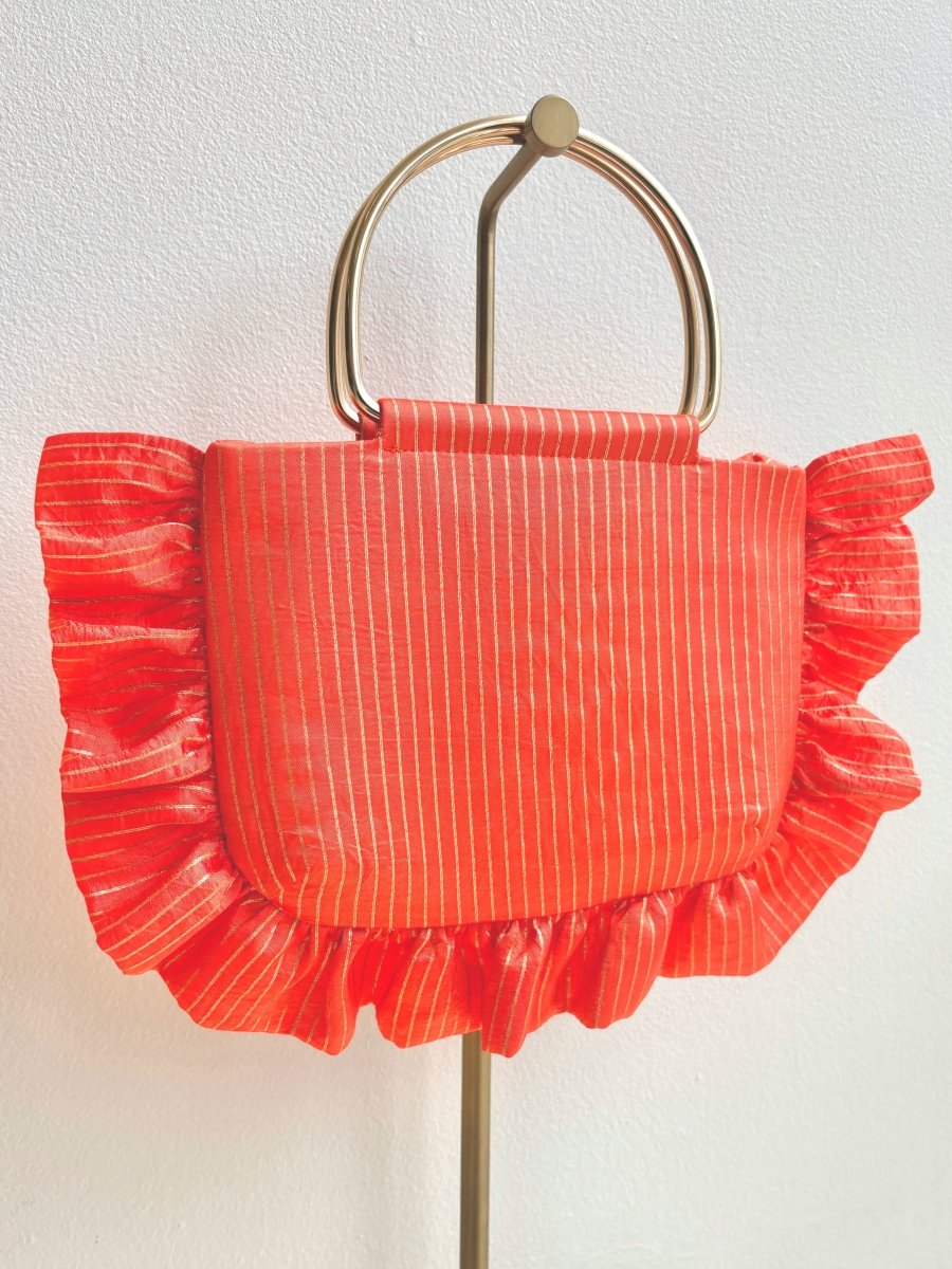 Orange & Gold Metallic Stripe Minnie Ruffle Bag - Made X Hudson