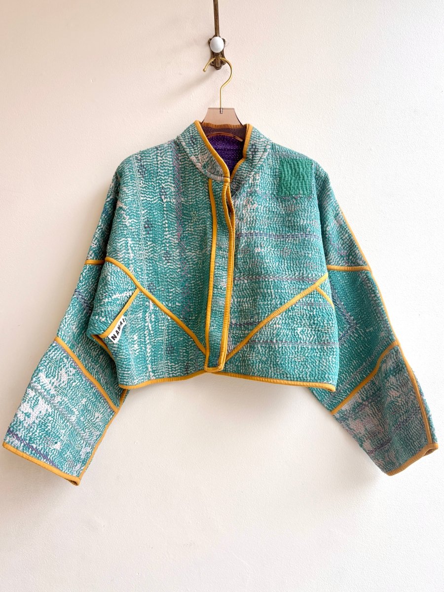 Reversible Kaira Quilted Cropped Jacket in Colors Aqua Teal, Cherry Blossom, Lavender, Ocher Yellow & Royal Purple, Baby Pink, Cream - Made X Hudson