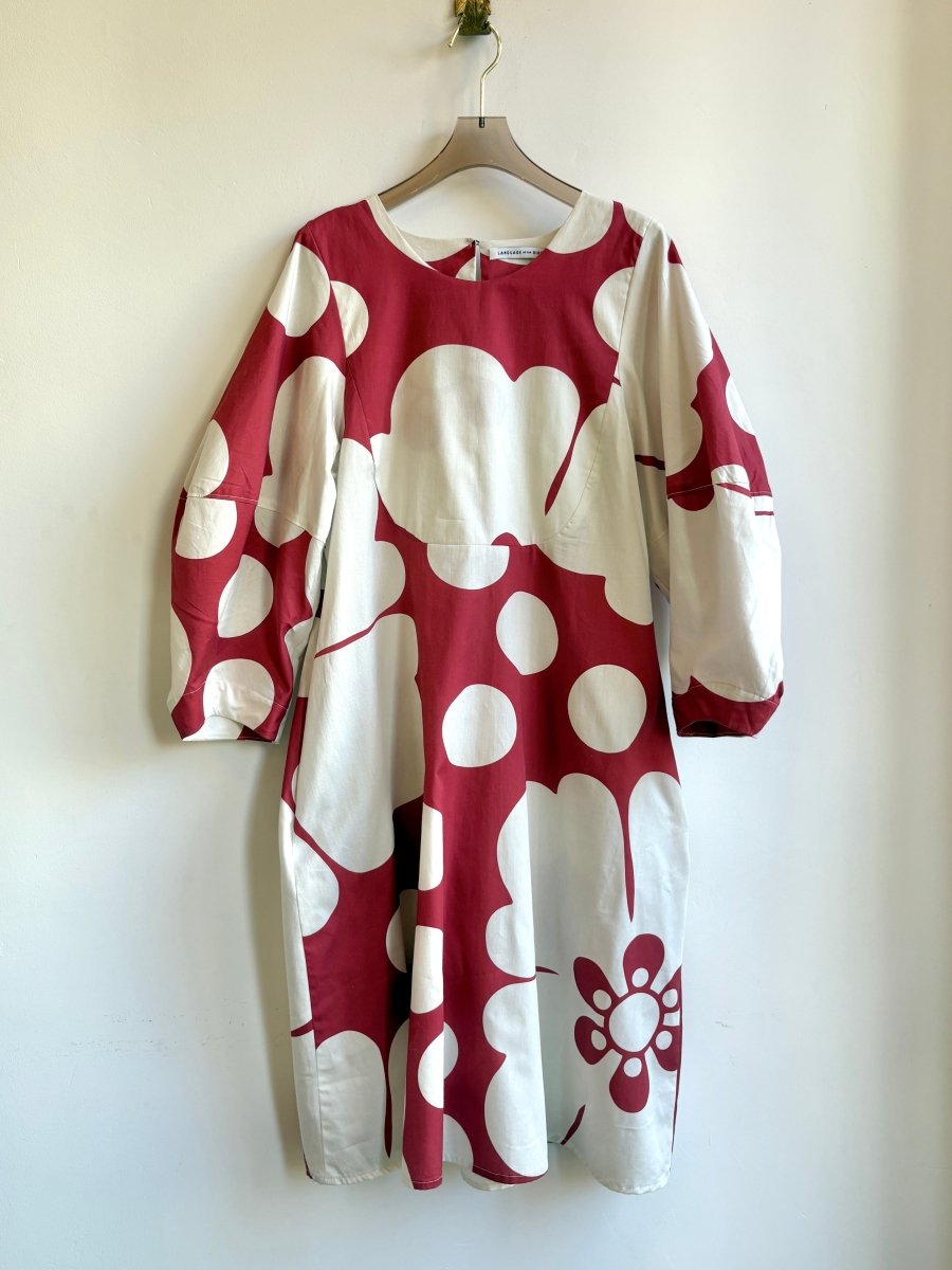 Red & White Floral Bib Dress w/ Balloon Sleeves - Made X Hudson
