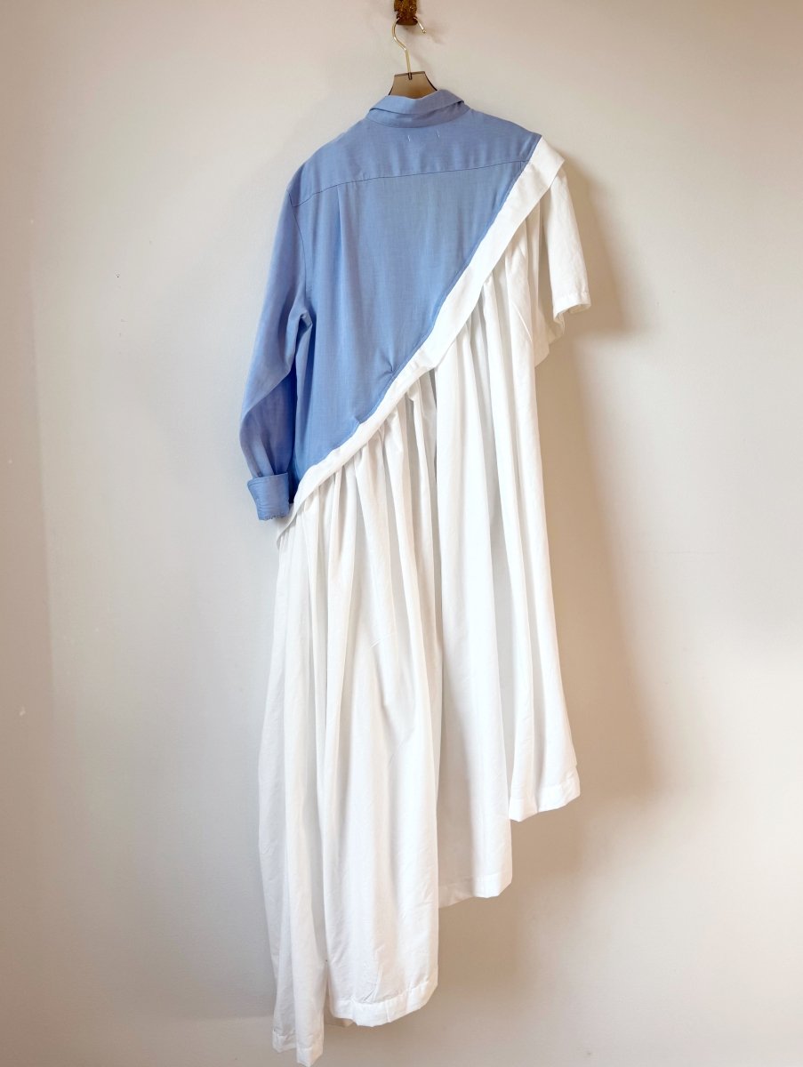 Asymmetric Shirtwaist Dress in Blue & White (Reworked) - Made X Hudson