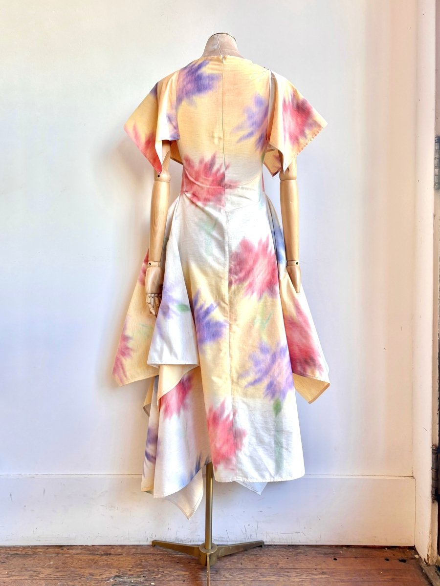 Deco Dress in Ivory, Yellow, Red, and Purple Watercolor Flowers Print - Made X Hudson
