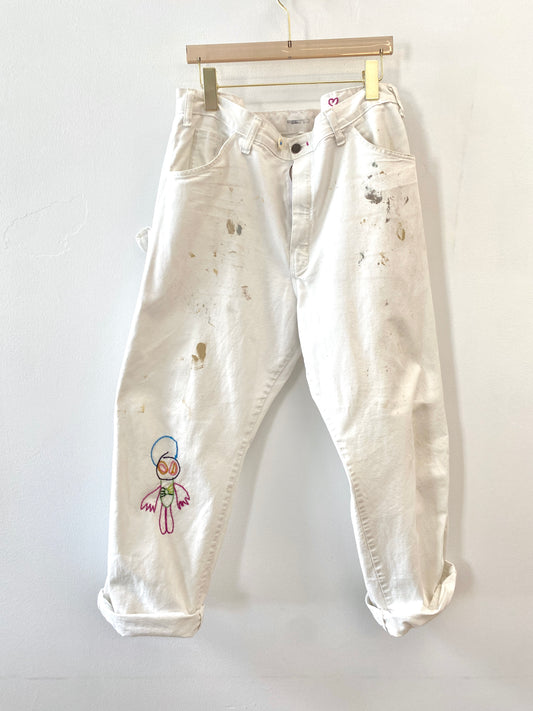 Hand Embroidered Missing Alien Heart Pants (Reworked)