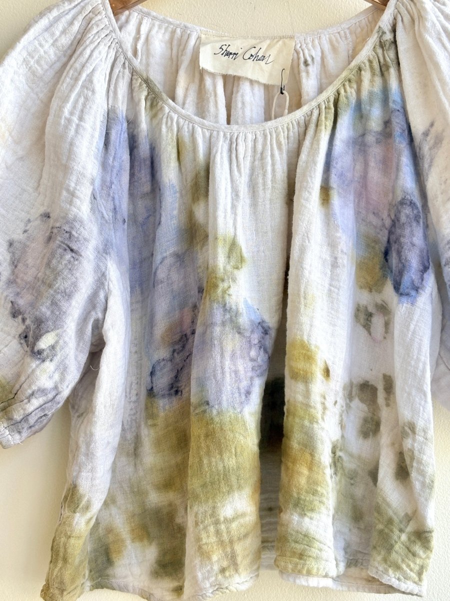 Blue & Green Eco Printed Peasant Top (Reworked) - Made X Hudson