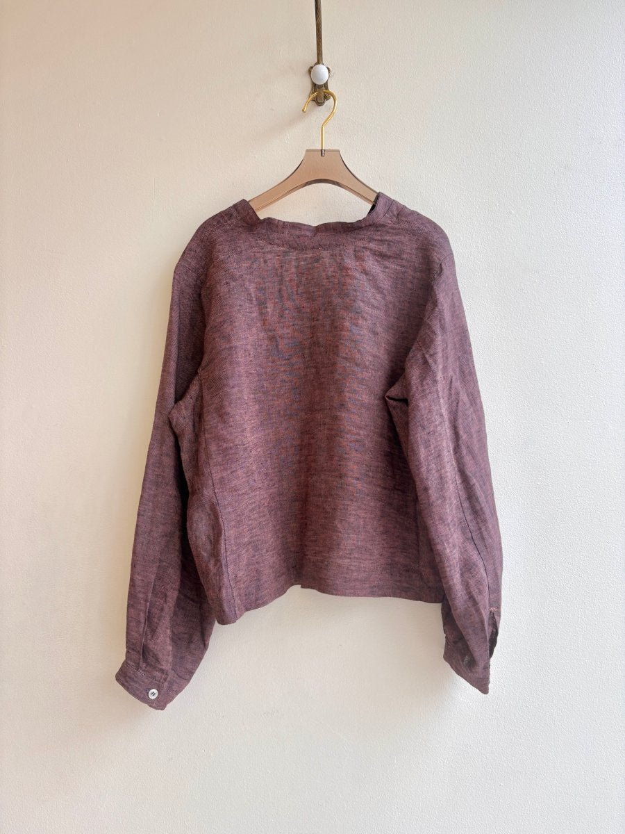 Plum Linen Zero - Waste Button - Front Cropped Blouse - Made X Hudson