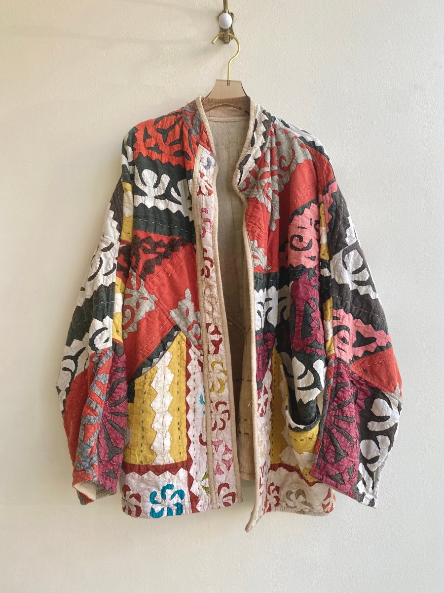 Reversible Ishani Quilted Jacket in Colors Red, Yellow, Black & Flax - Made X Hudson