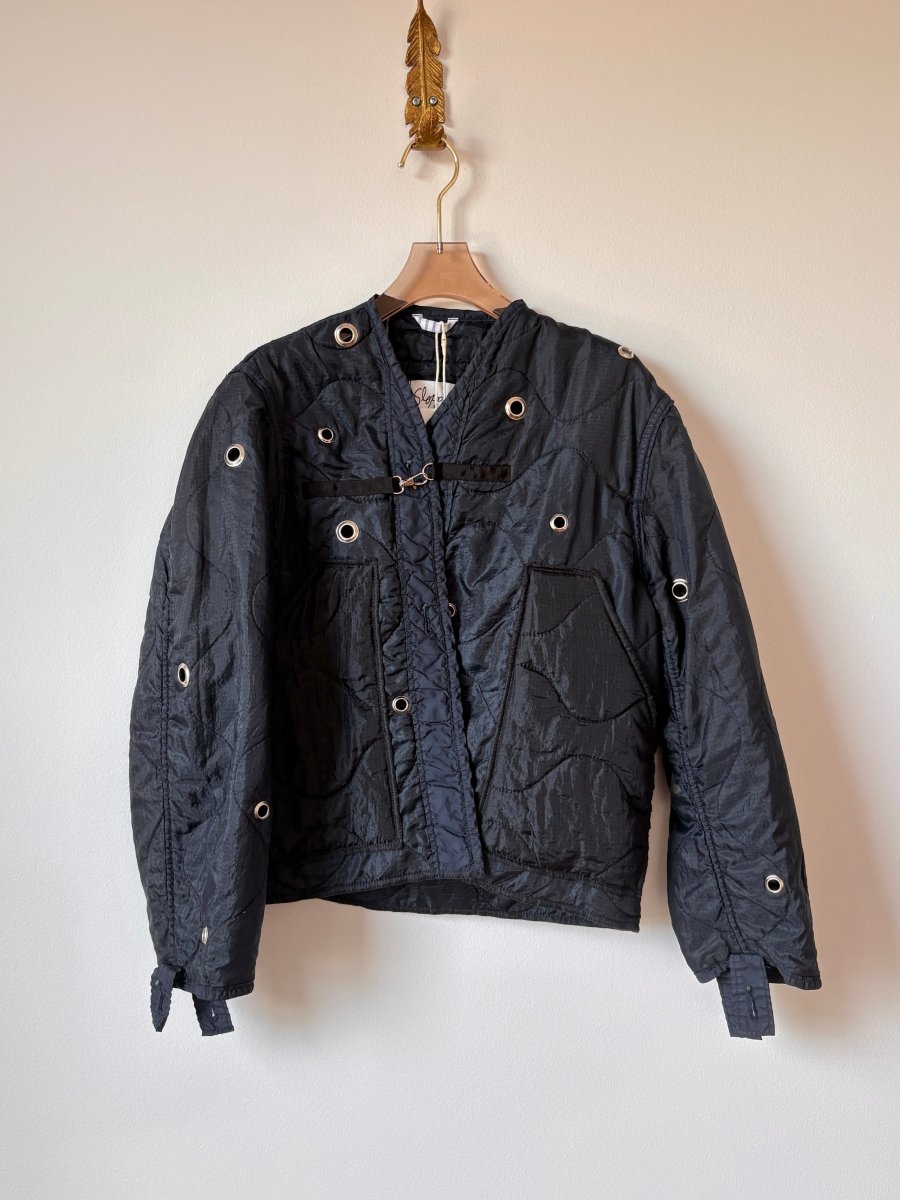 Deep Navy Army Liner Quilted Coat w/ Silver Grommets & Clasp (Reworked) - Made X Hudson
