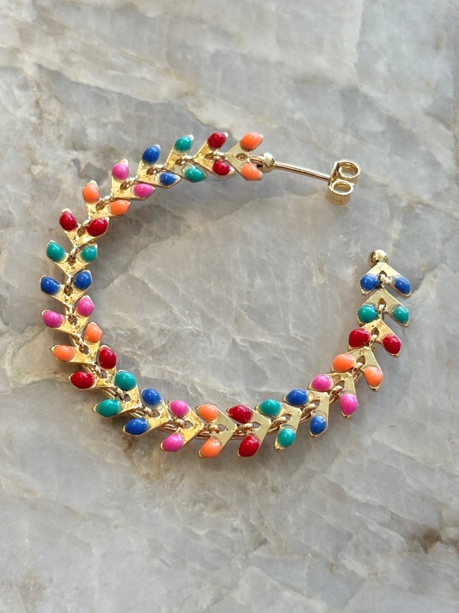 Flat 18k Gold Filled Rainbow Flower Enamel Hoops - Made X Hudson