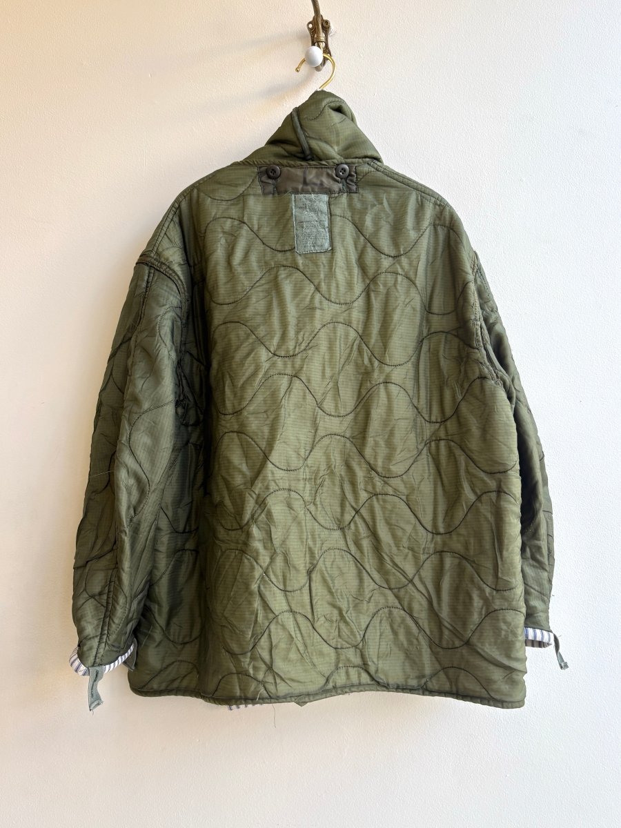 Dark Olive Green Army Liner Quilted Coat w/ Dark Olive Scarf & Cream Zipper (Reworked) - Made X Hudson