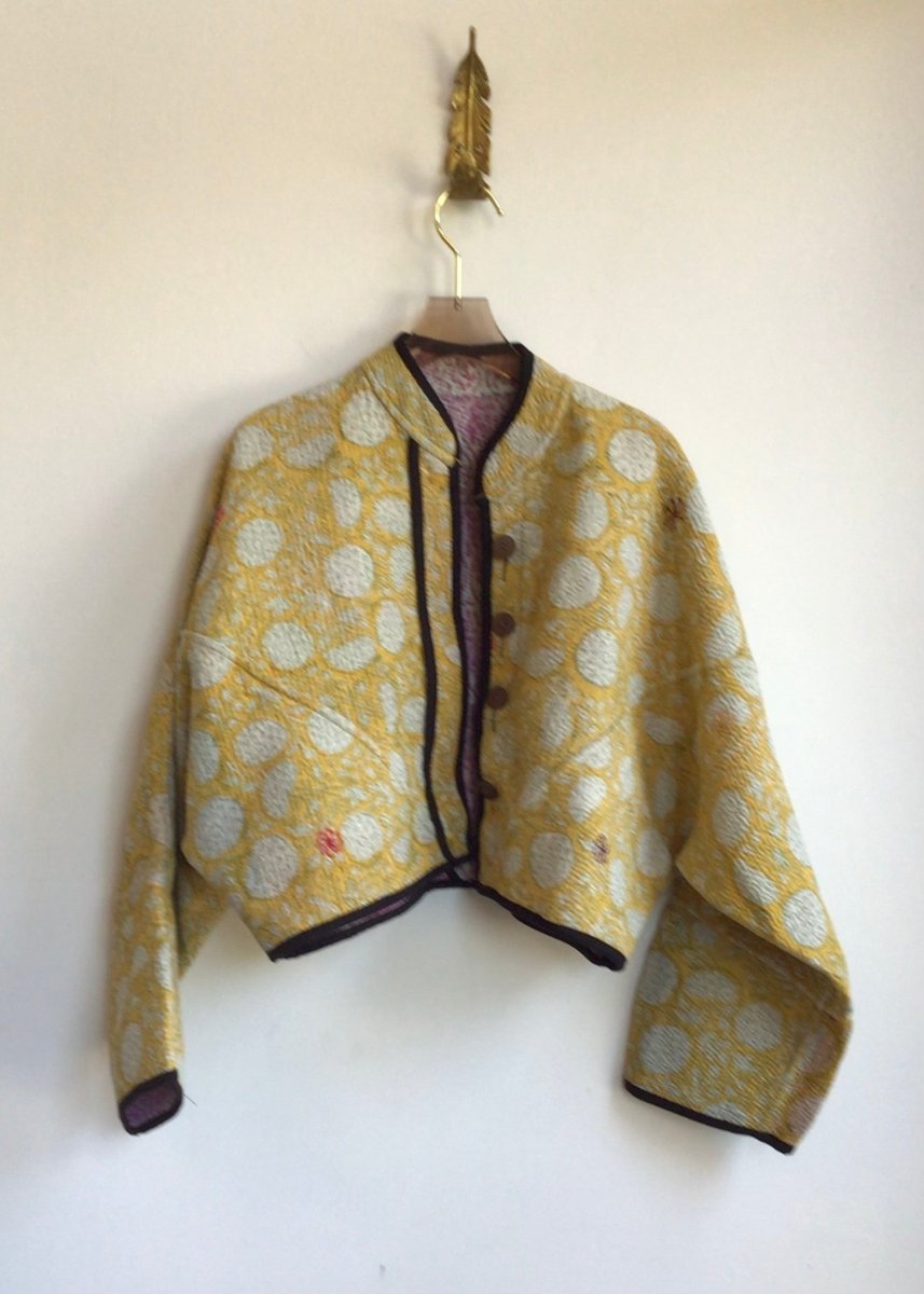 Reversible Kaira Quilted Cropped Jacket in Marigold, Sage, Cream & Blush, Mauve - Made X Hudson