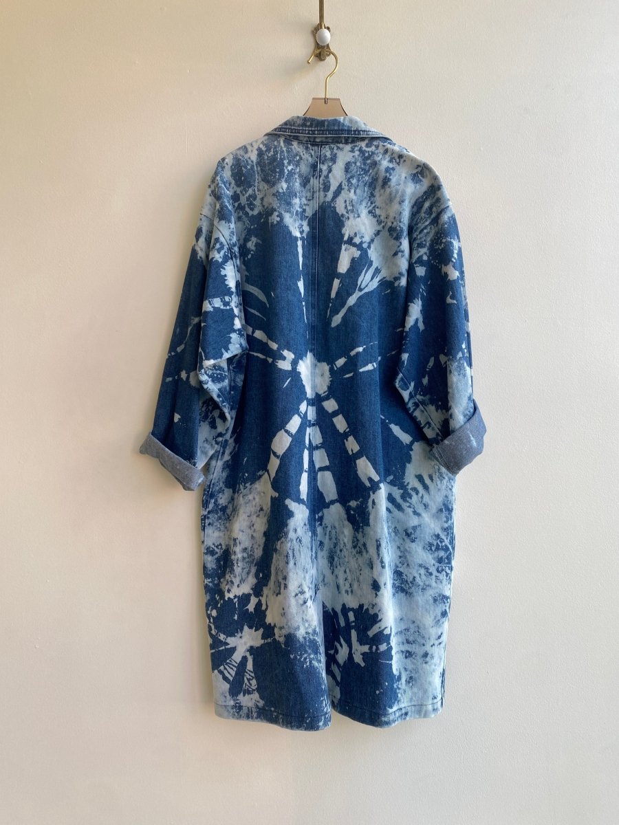 Vintage Hand Dyed Conch Studded Button Up Denim Trench Coat (Reworked) - Made X Hudson