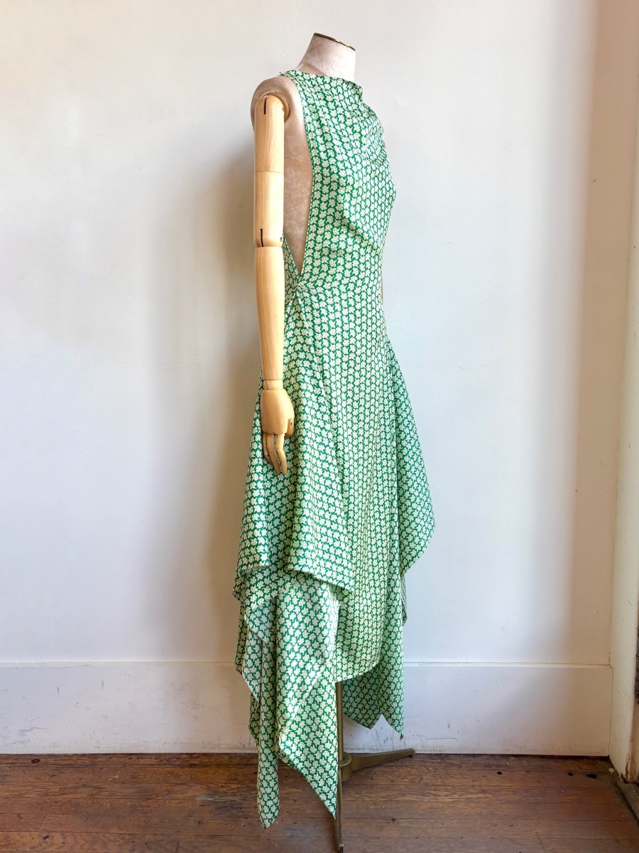 Zero - Waste Dress in Spring Green Silk Floral Pattern - Made X Hudson