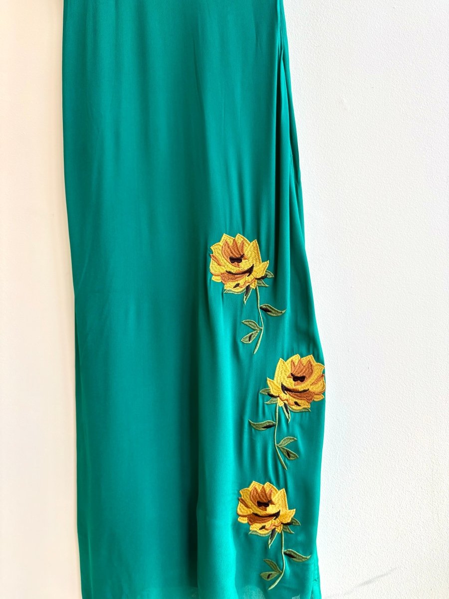 HVN | Green Dress with Yellow Roses (Vintage) - Made X Hudson