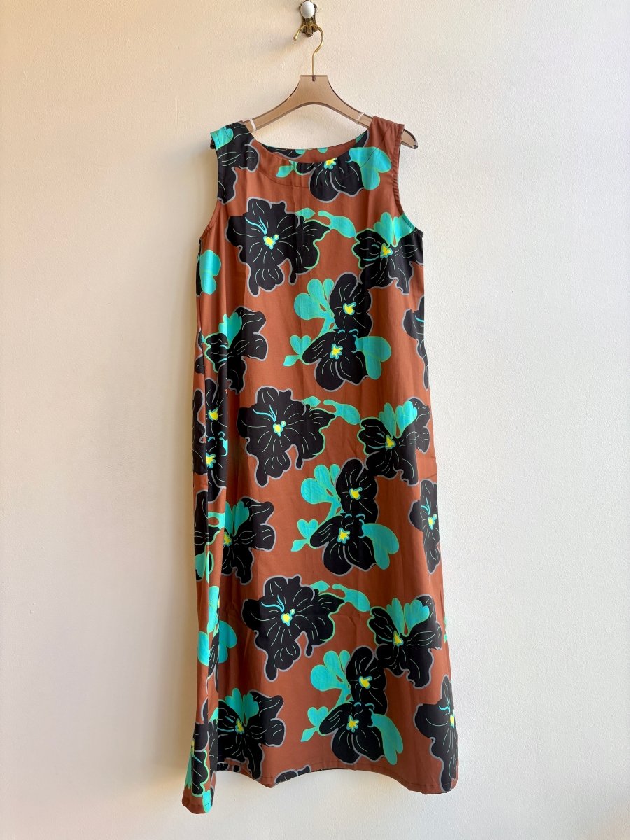 Umber and Aqua Floral Sleeveless Long Dress - Made X Hudson