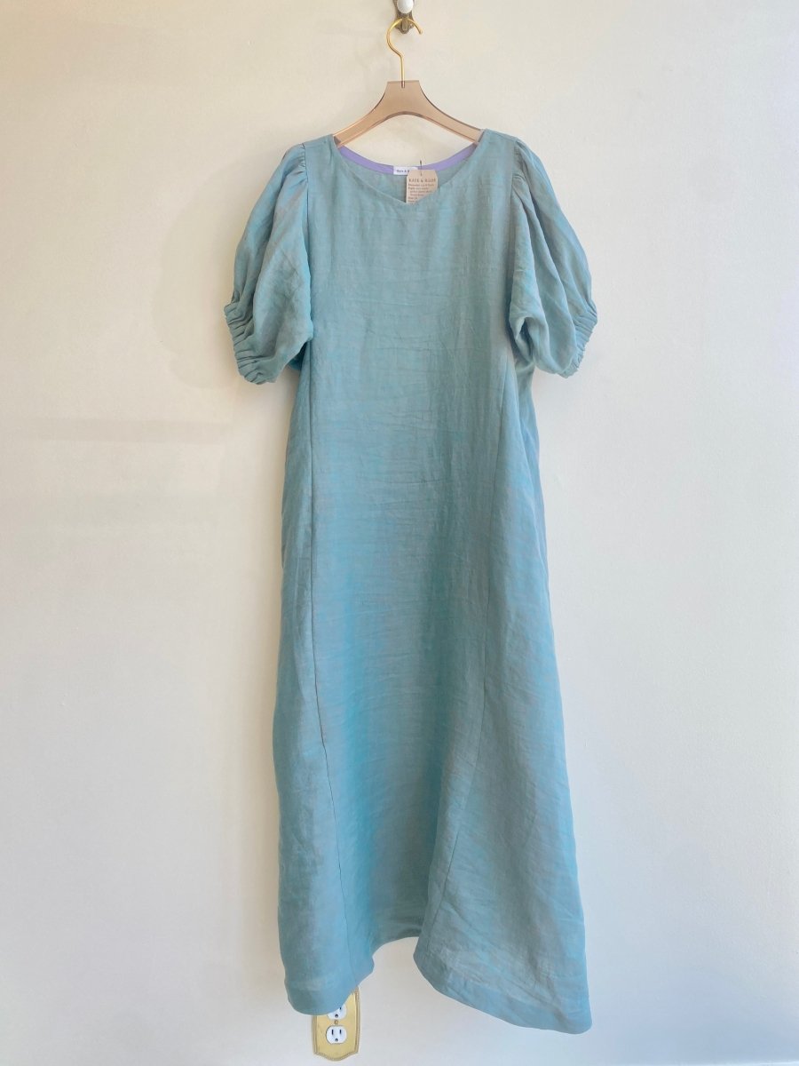 Zero Waste Pale Blue Gathered Short Sleeve Dress - Made X Hudson