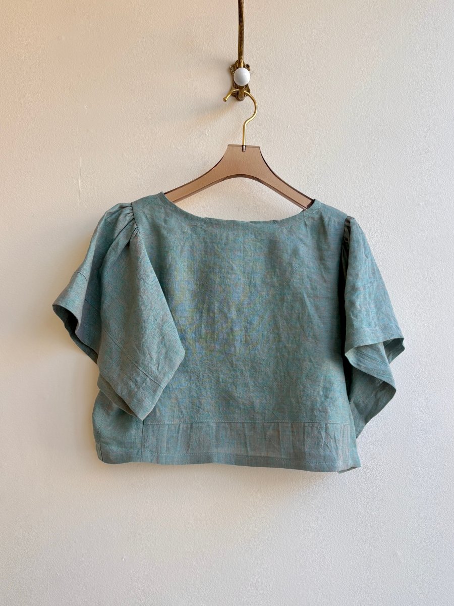 Crop Iridescent Turquoise & Blush Zero - Waste Ruffle Blouse - Made X Hudson