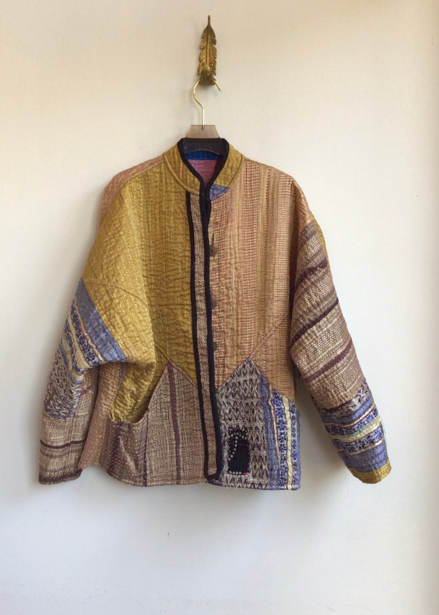 Reversible Ladhiya Quilted Jacket in Colors Pink, Red, Green, Mustard & Gold, Purple, Blue, Brown - Made X Hudson