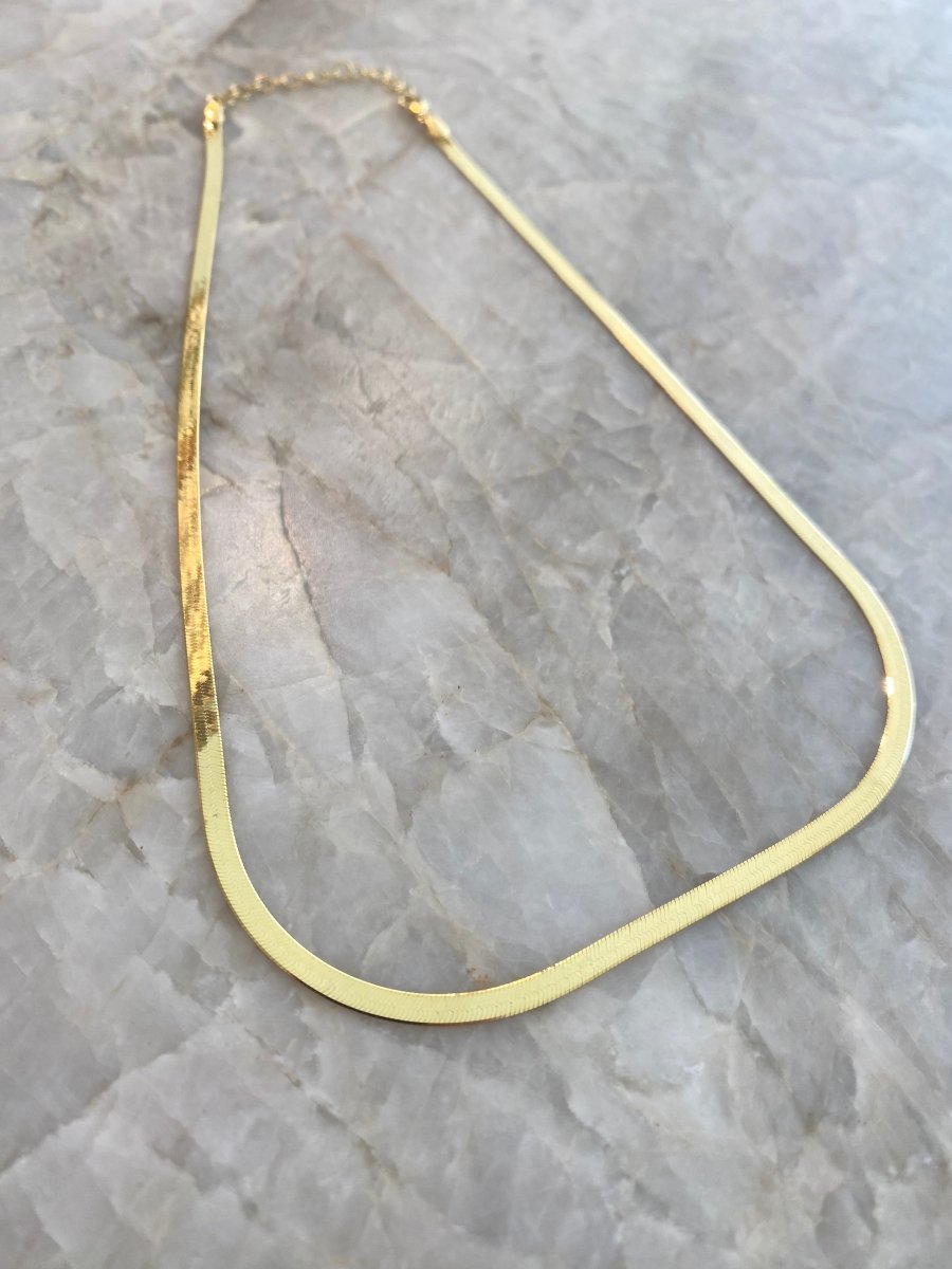 10k Solid Gold 2.5mm Herringbone Necklace (16" with extender to 18") - Made X Hudson