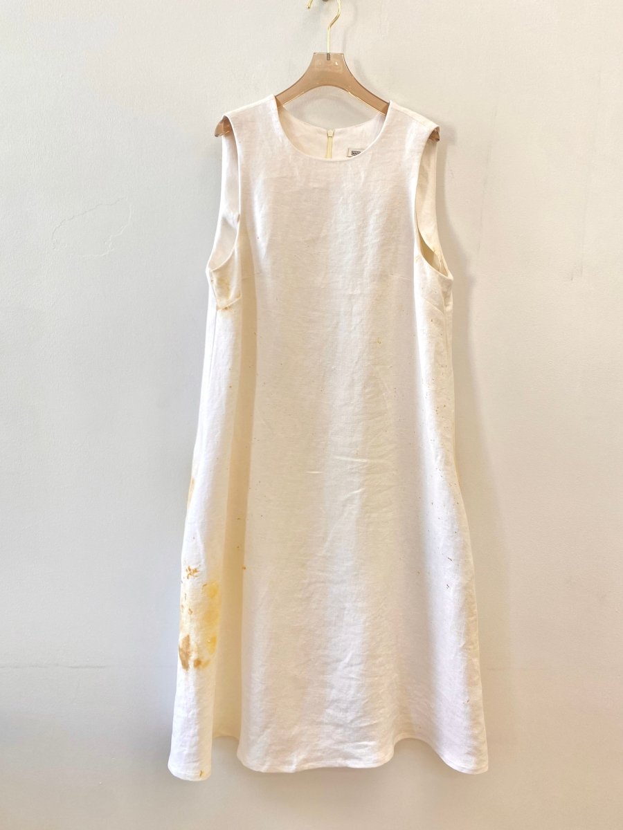 Yellow & White Organic Linen Plant Dyed Chore Dress - Made X Hudson