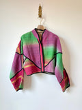 Reversible Kaira Quilted Cropped Jacket in Colors Purple, Pink, Green, Gold & Ecru, Mauve, Red, Green - Made X Hudson