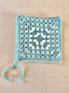 Mint and Sage Granny Square Elf Bonnet with Mini Ties | Crocheted - Made X Hudson