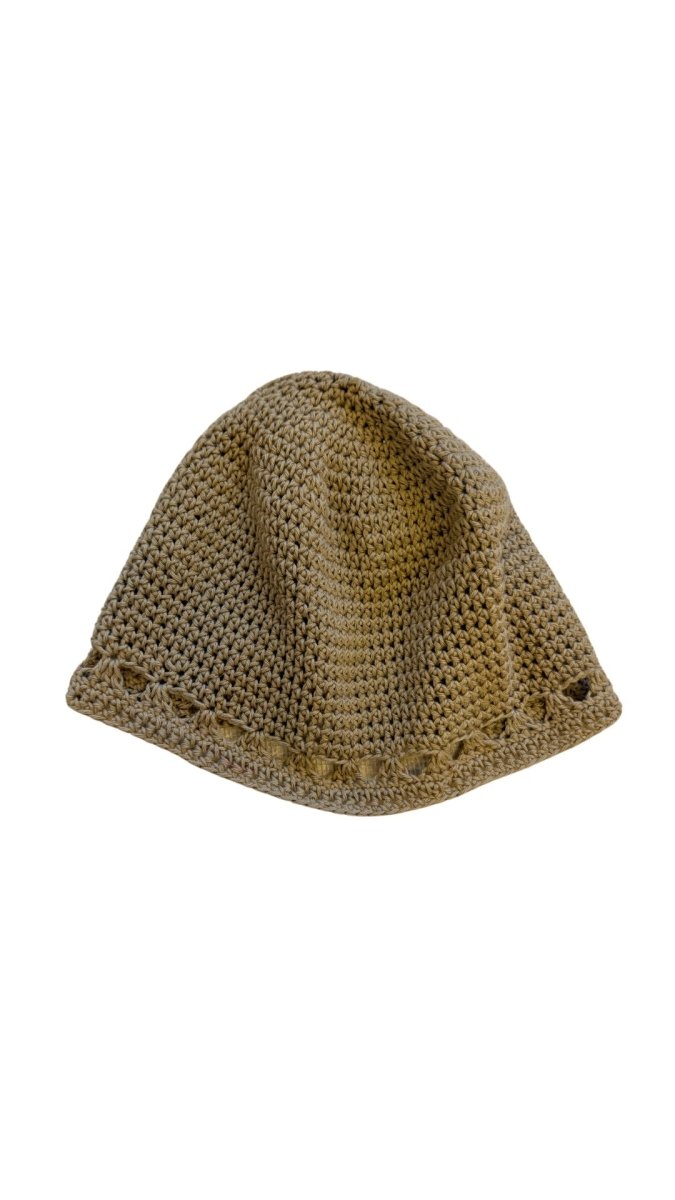 Ochre Half Double Crochet Cotton Beanie with Granny Stripe - Made X Hudson