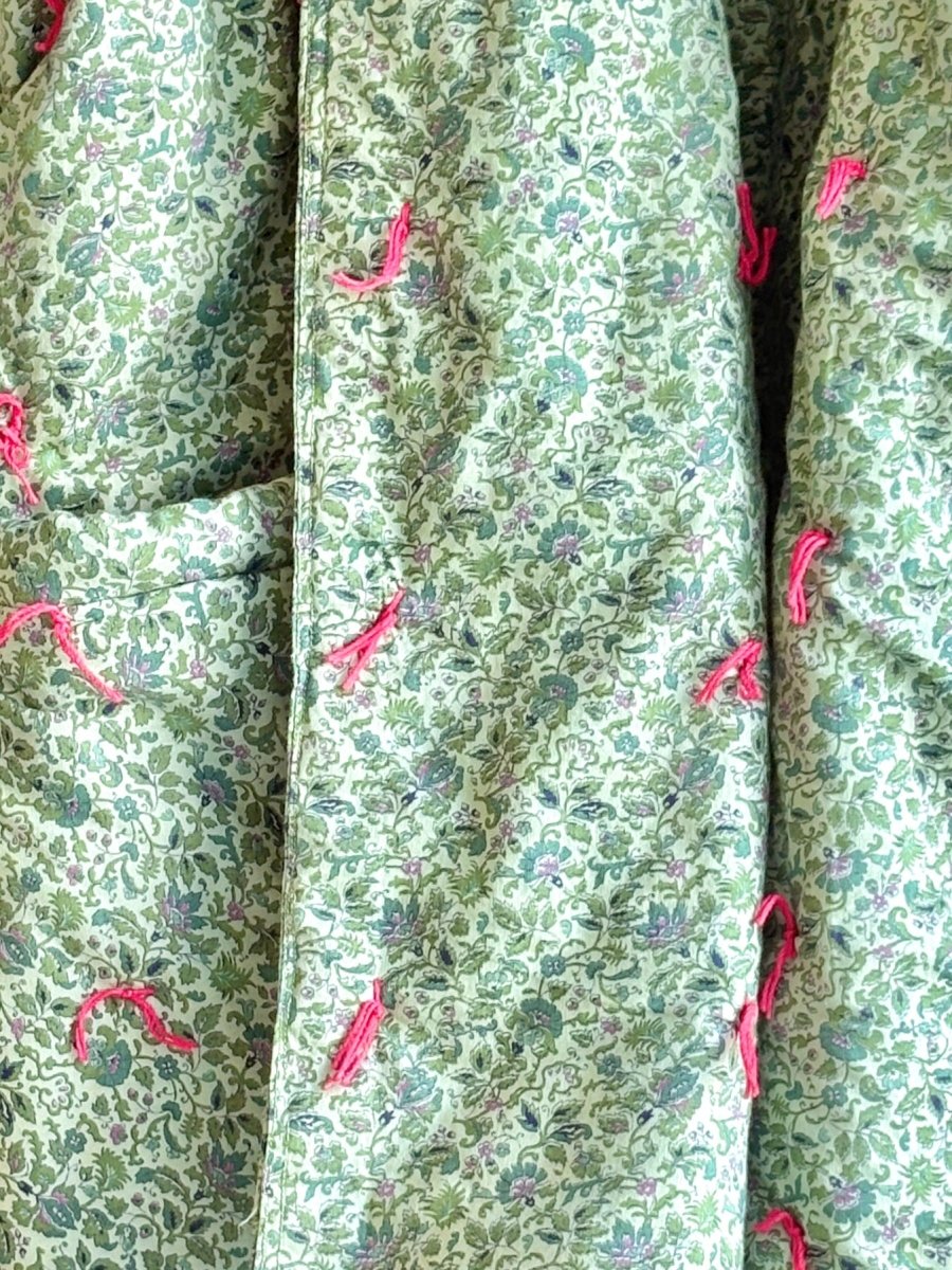Green Floral Quilt Pink Tufted Haori Jacket - Made X Hudson