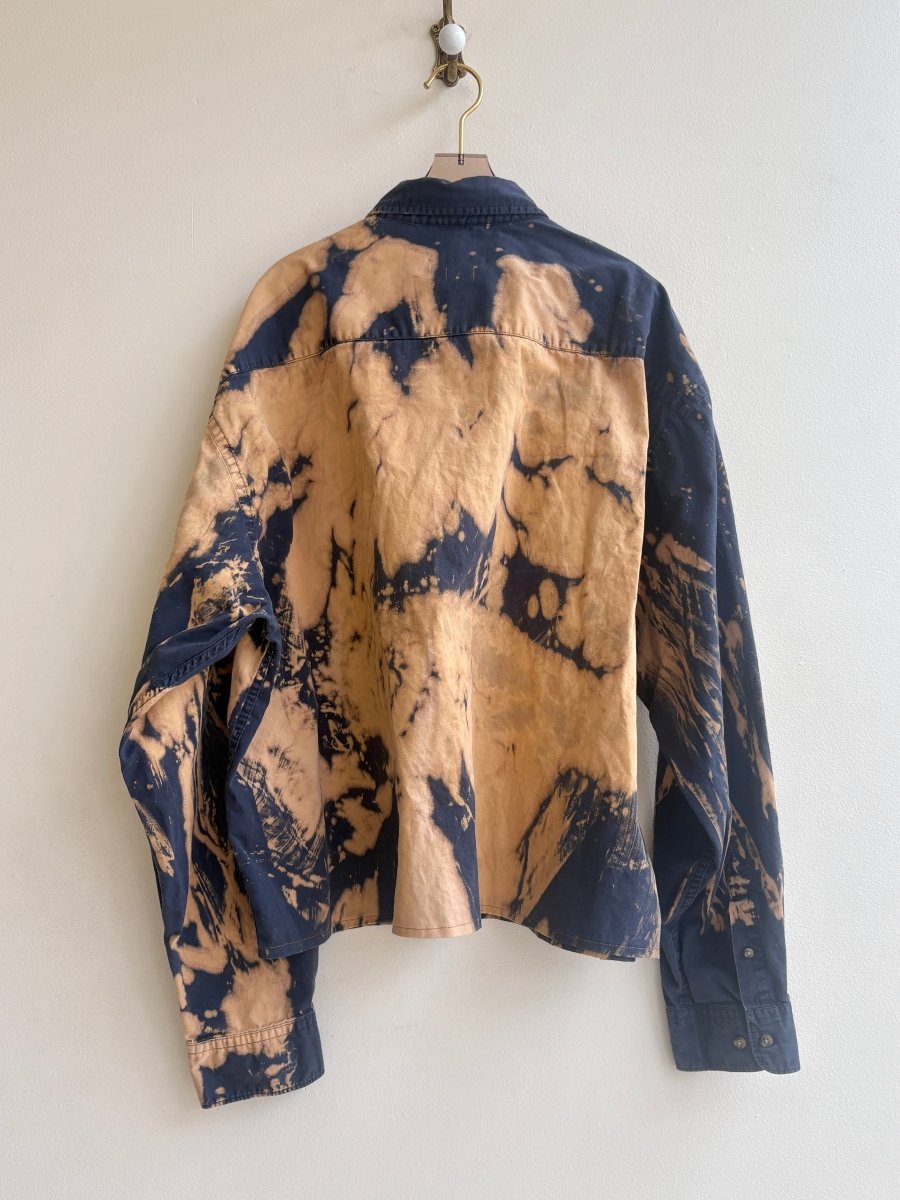 Brush Stroke Button Down Cropped Shirt in Navy and Gold (Reworked) - Made X Hudson