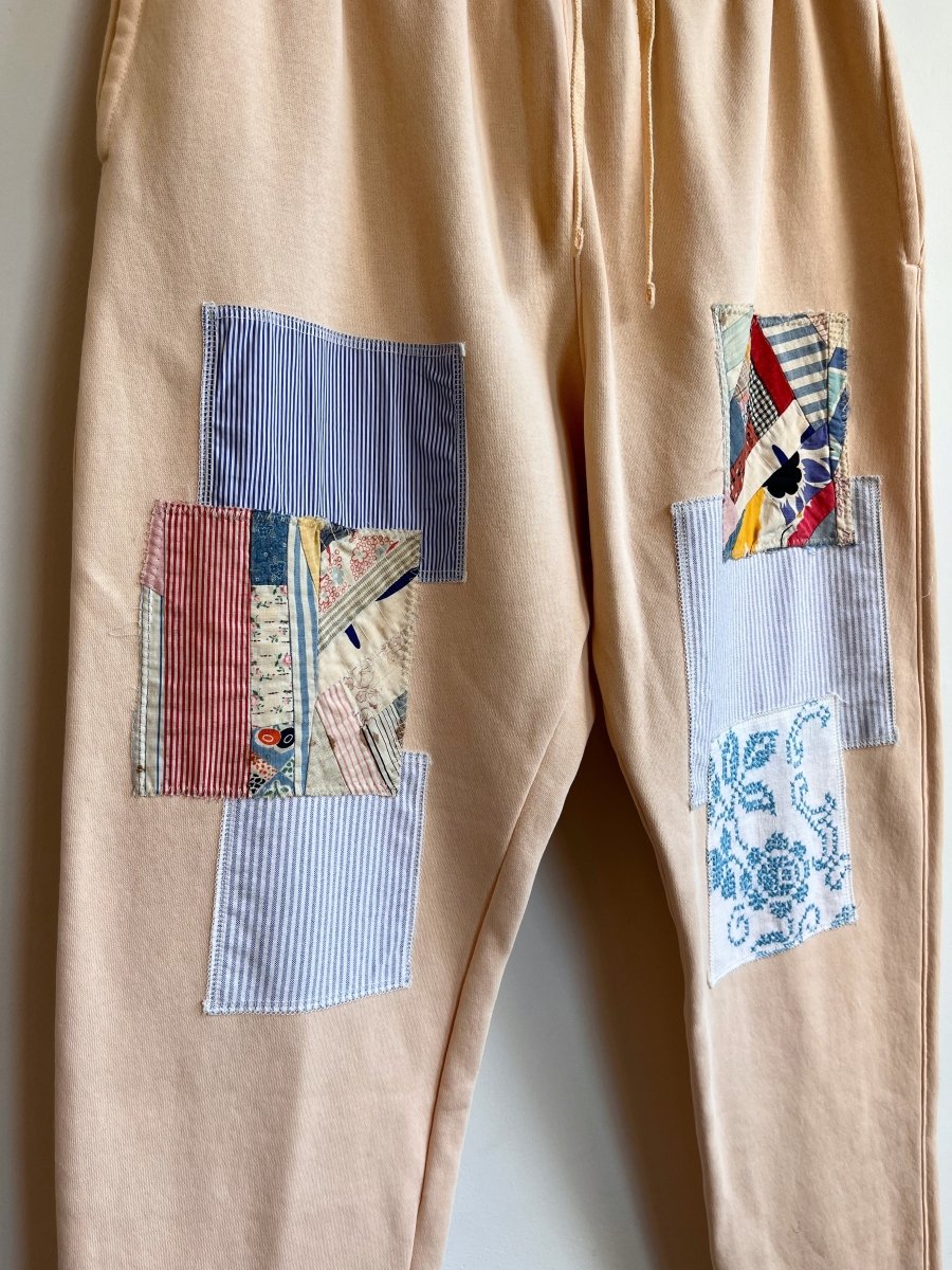 Peach Mixed Media Patchwork Sweat Pant (Reworked) - Made X Hudson