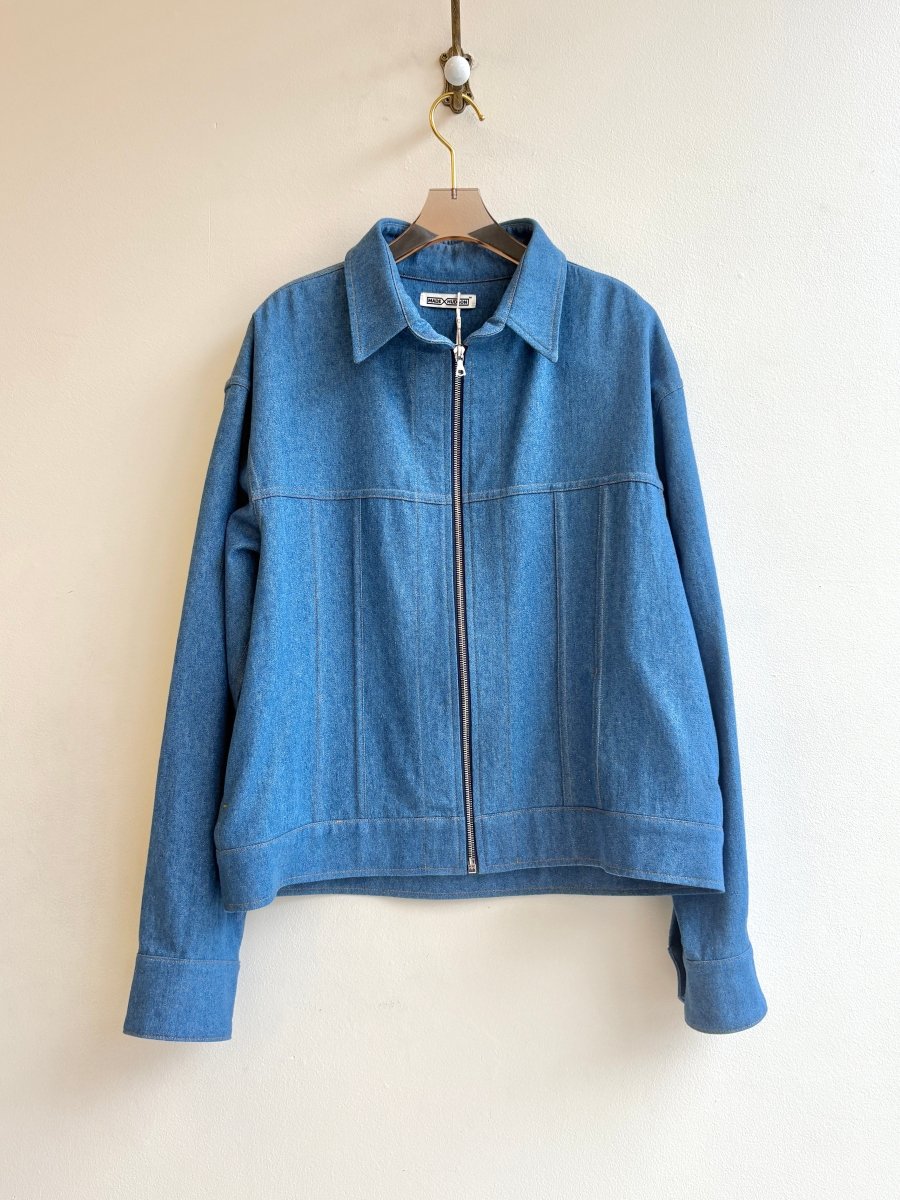 Light Denim Zip - up Leisure Jacket w/ Gold stitching - Made X Hudson