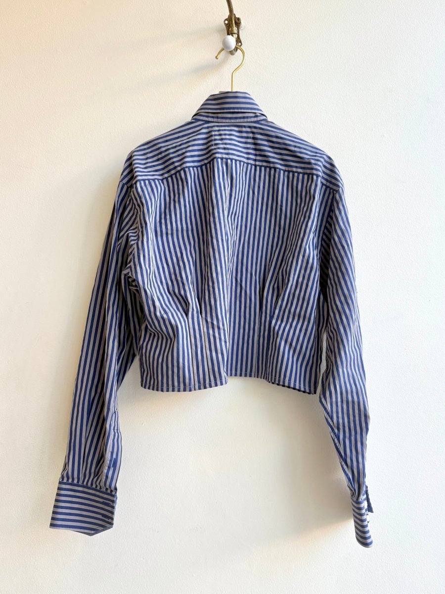 The Kevin Top | Blue and Grey Stripe w/ Gathered Waist (Reworked) - Made X Hudson