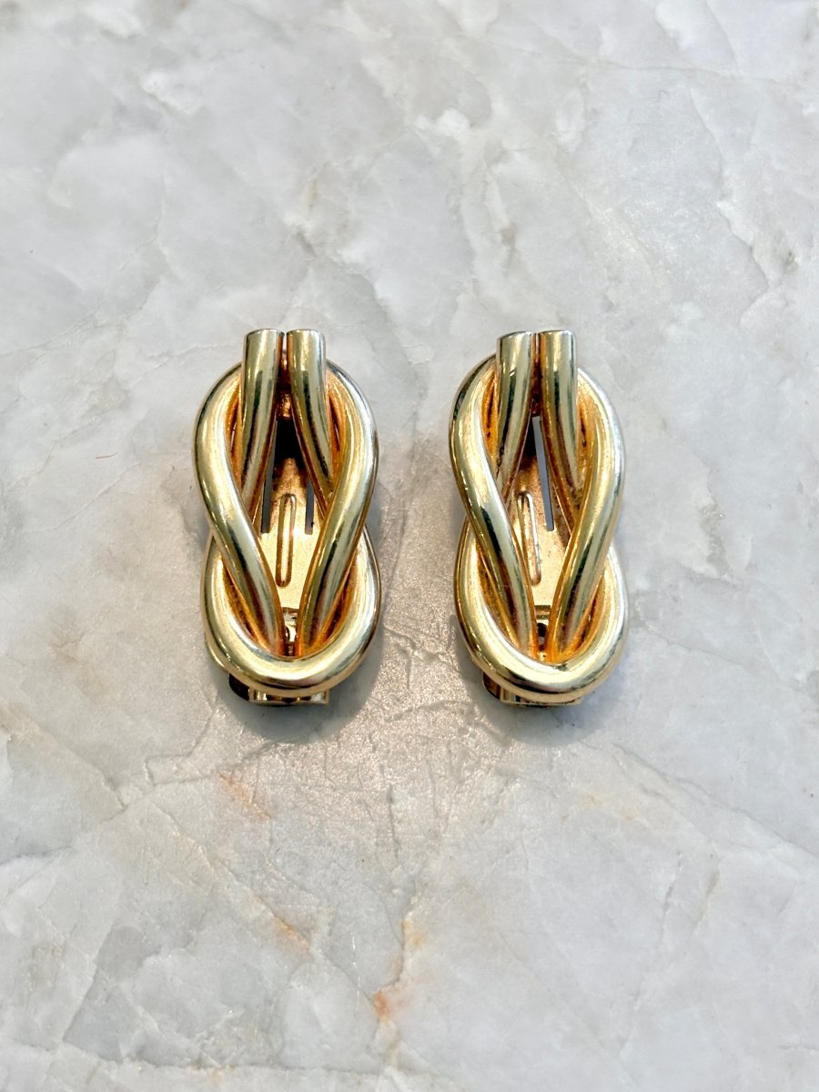 Gold Tone Dangle Loop Knot Clip On Earrings (Vintage) - Made X Hudson