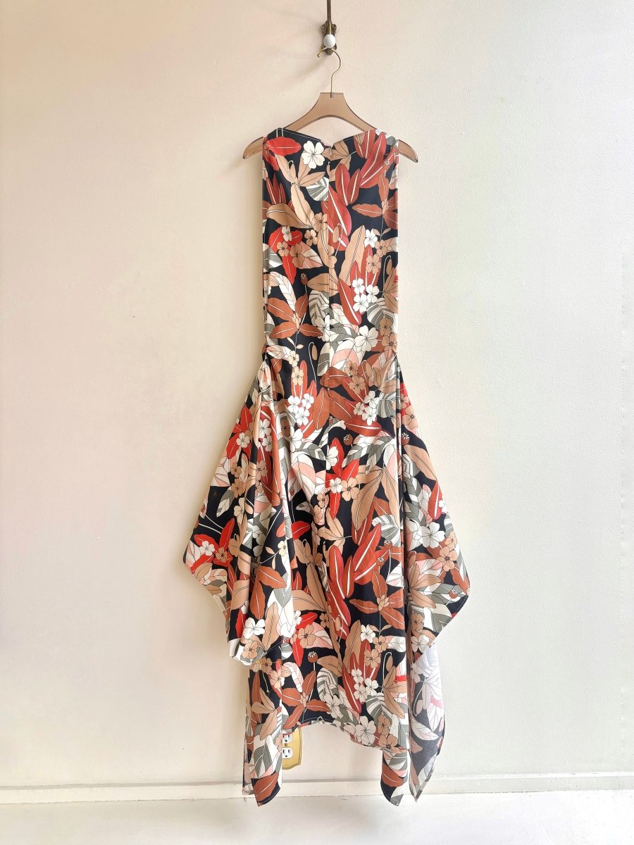 Zero - Waste Dress in Orange, Brown, Black & Cream Floral Print - Made X Hudson