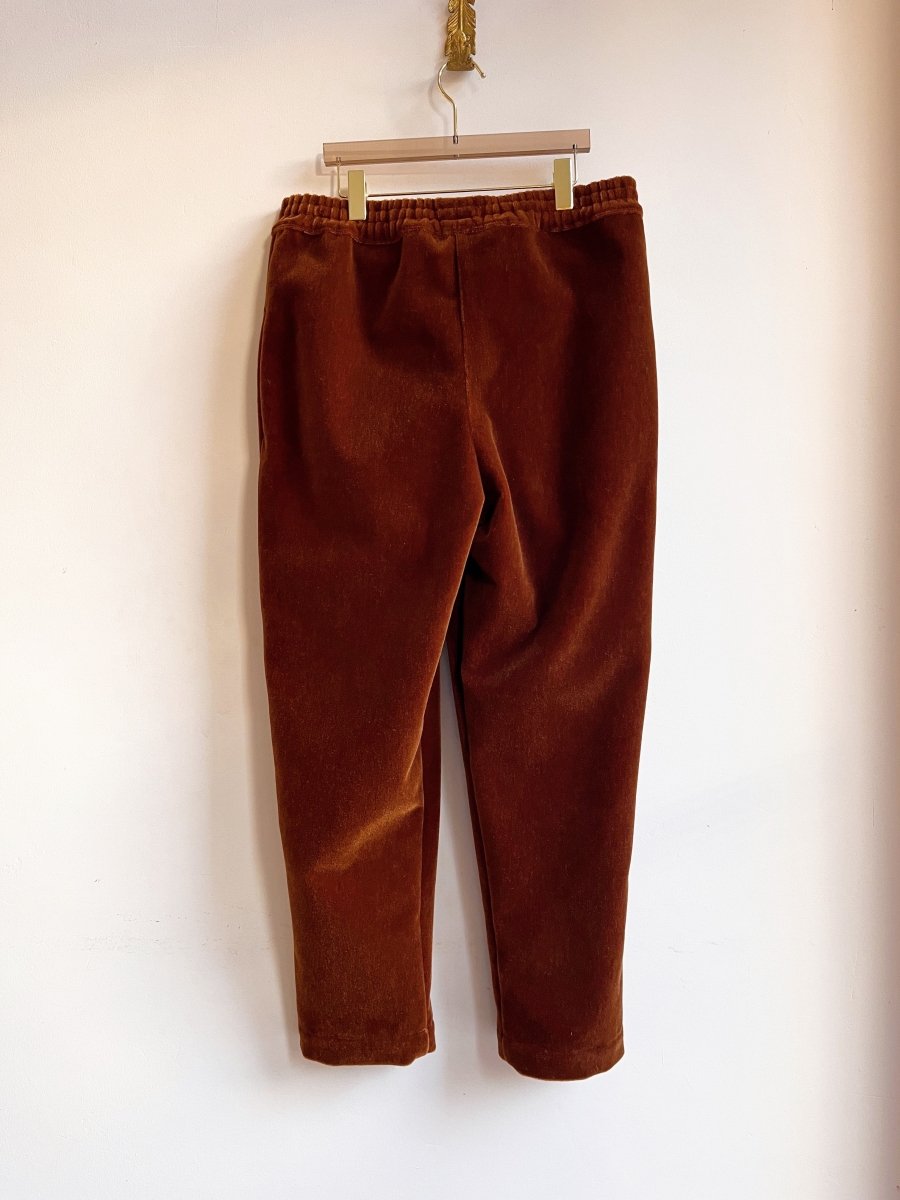 Chestnut Velvet Draped Jogger Pants - Made X Hudson
